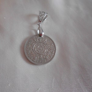 Great Britain Vintage Florin Coin Pendant  1958