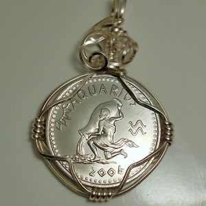Aquarius  Zodiac Birthday Coin Pendant