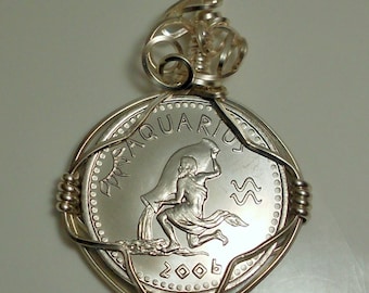 Aquarius  Zodiac Birthday Coin Pendant