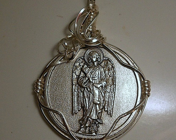 10k Gold St. Gabriel Archangel Medal Pendant With Diamonds - Pray For Us Prayer Necklace - View #11
