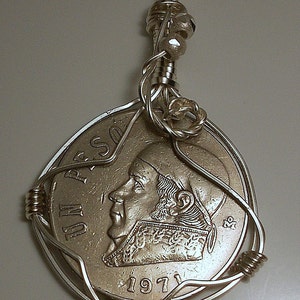 Mexico Vintage  Peso Pendant 1971