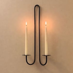 Hand Forged Iron Wall Sconce, Extra Tall Minimalist Black Metal Double Candle Holder