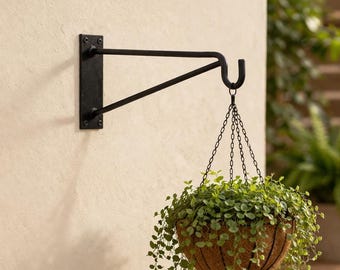 Hand Forged Iron Wall Plant Hanger, Black Metal Plant Holder