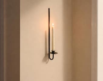 Applique da parete in ferro forgiato a mano, portacandele minimalista in metallo nero