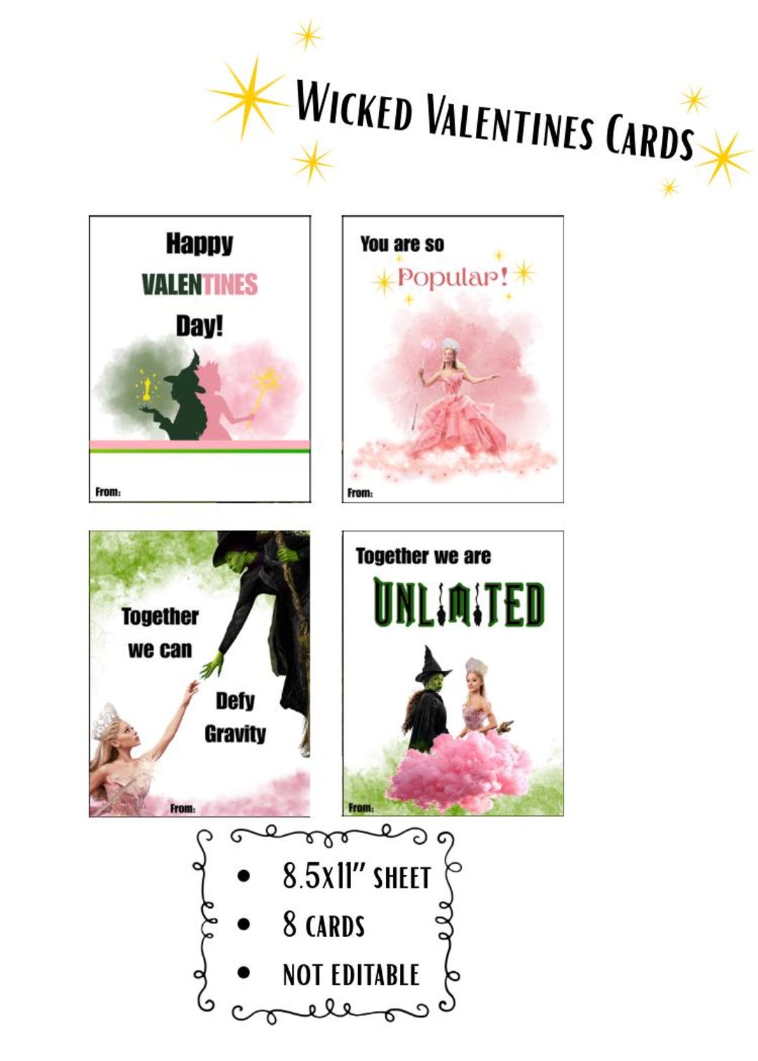 Wicked Large Printable Valentines Cards, Wicked Fans, Elphaba, Glinda ...