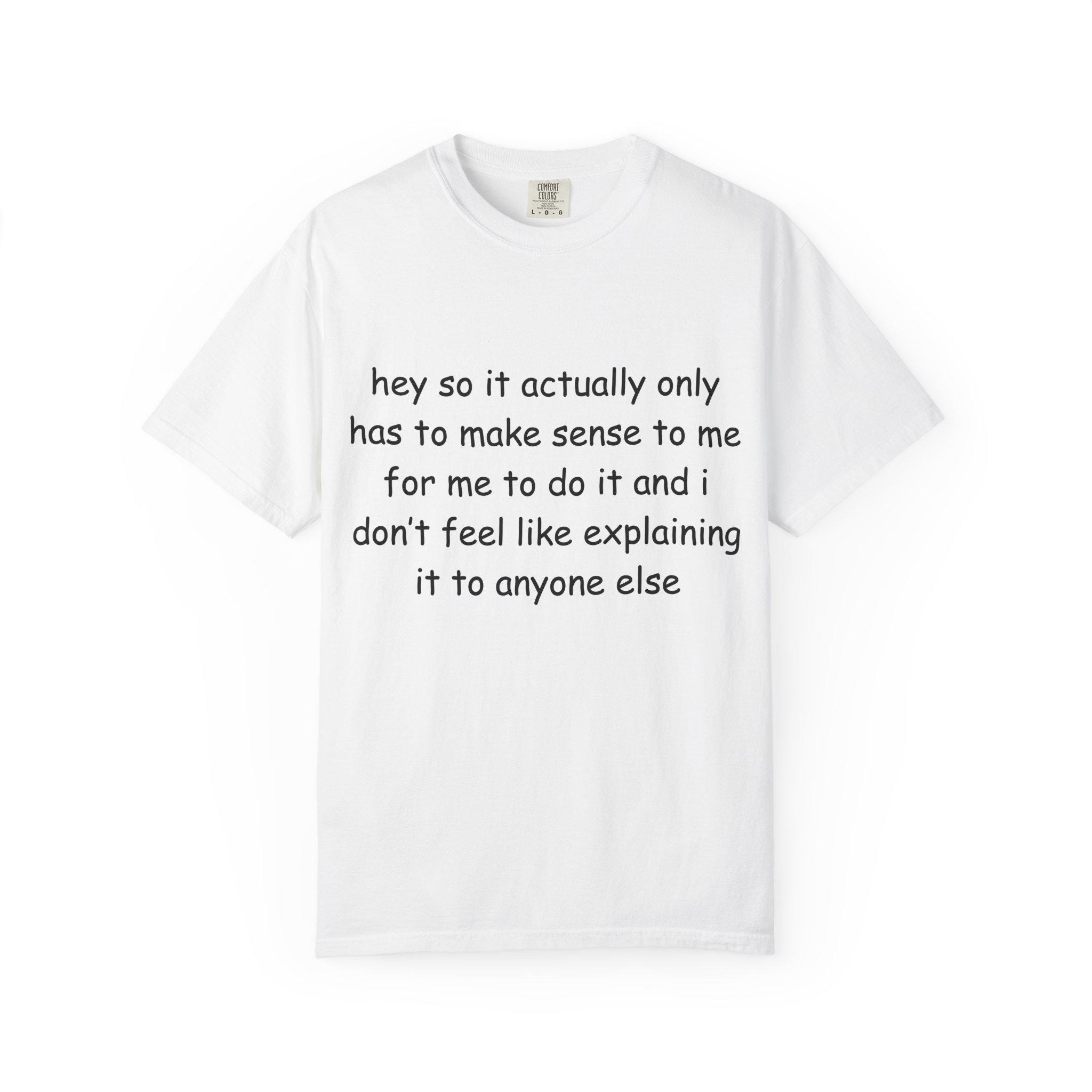 Hey so It Actually Only Has to Make Sense to Me T-shirt | Funny