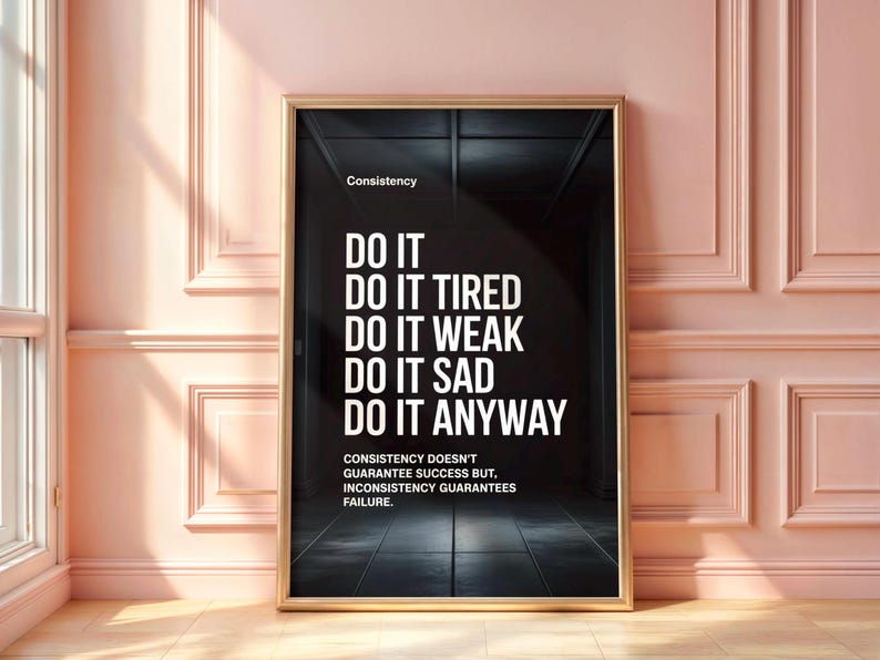 motivational poster
quote prints
minimalist poster
black wall art
gym art
typography poster
gym sign
gym gift
office wall decor
gym poster
downloadable prints
printable wall art
consistency wall art