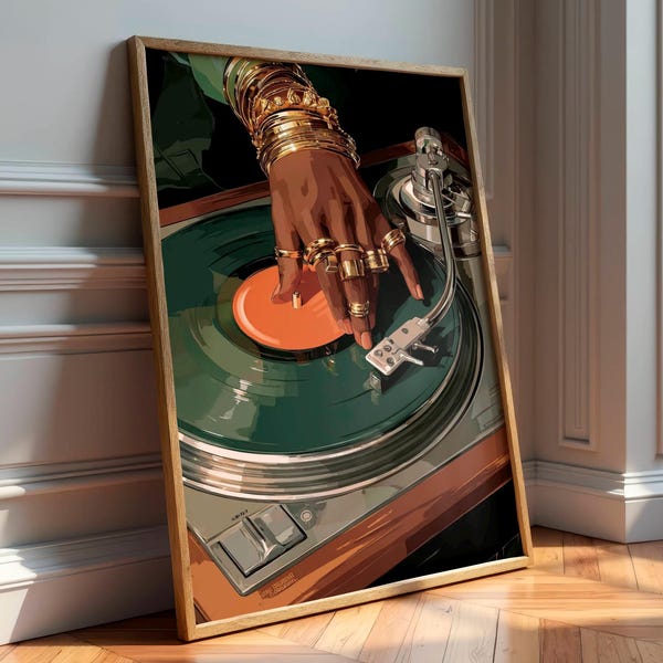 Vinyl Record Music Wall Art - Black Man Retro Poster - African American Art - Moody Music Wall Art - Eclectic Afrocentric Art - DJ Printable