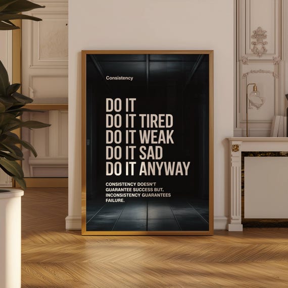 Motivational Gym Poster - Consistency Wall Art - Fitness Enthusiast Print - Office Wall Decor - Black Typography Poster - Printable Wall Art