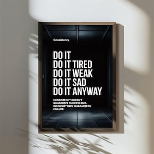motivational poster
quote prints
minimalist poster
black wall art
gym art
typography poster
gym sign
gym gift
office wall decor
gym poster
downloadable prints
printable wall art
consistency wall art