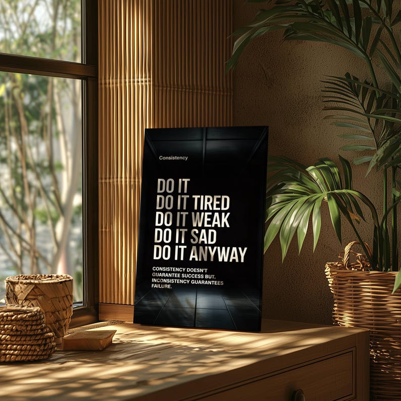 motivational poster
quote prints
minimalist poster
black wall art
gym art
typography poster
gym sign
gym gift
office wall decor
gym poster
downloadable prints
printable wall art
consistency wall art