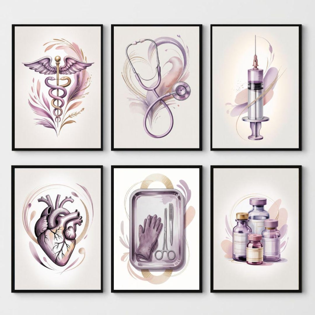 Medical Anatomy Set of 6 Printable Wall Art – Watercolor Nurse Doctor ...