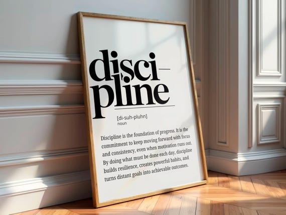 Discipline Wall Art - Discipline Definition Print - Typography Poster - Graduation Gift - Gym Art - Masculine Wall Art - Office Wall Art