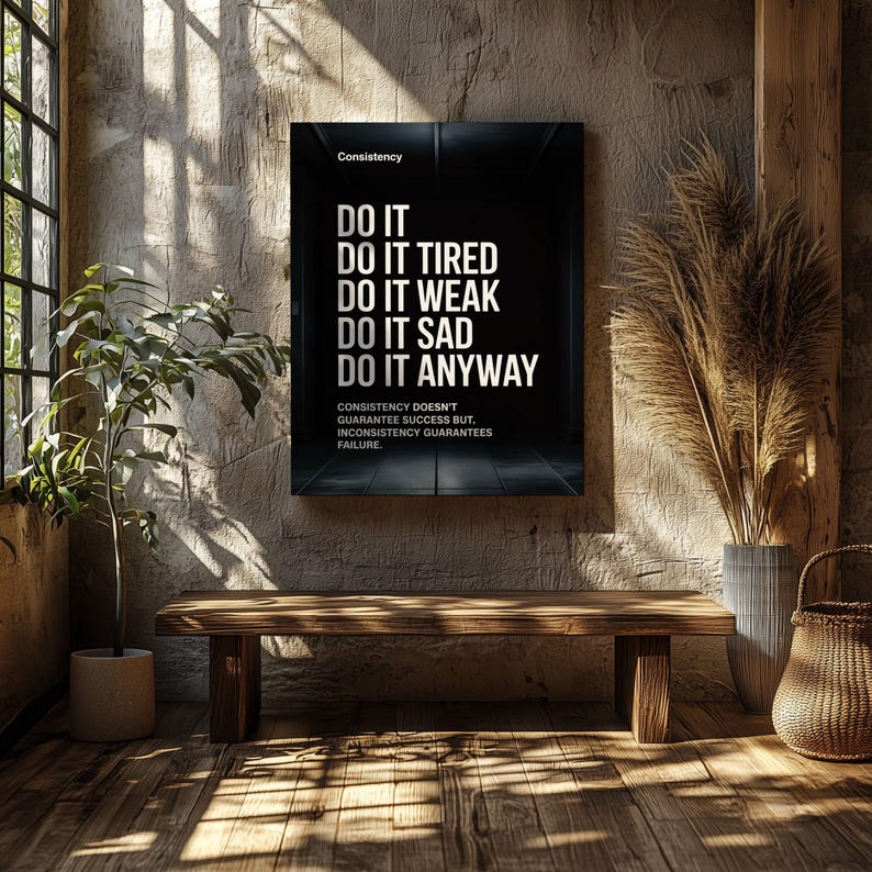 motivational poster
quote prints
minimalist poster
black wall art
gym art
typography poster
gym sign
gym gift
office wall decor
gym poster
downloadable prints
printable wall art
consistency wall art