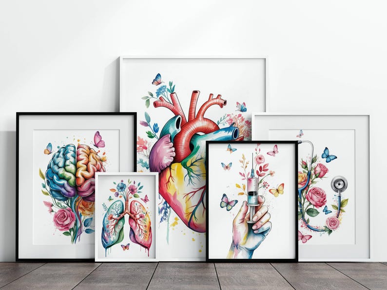 Medical Anatomy Printable Wall Art Set – Watercolor Nurse & Doctor ...