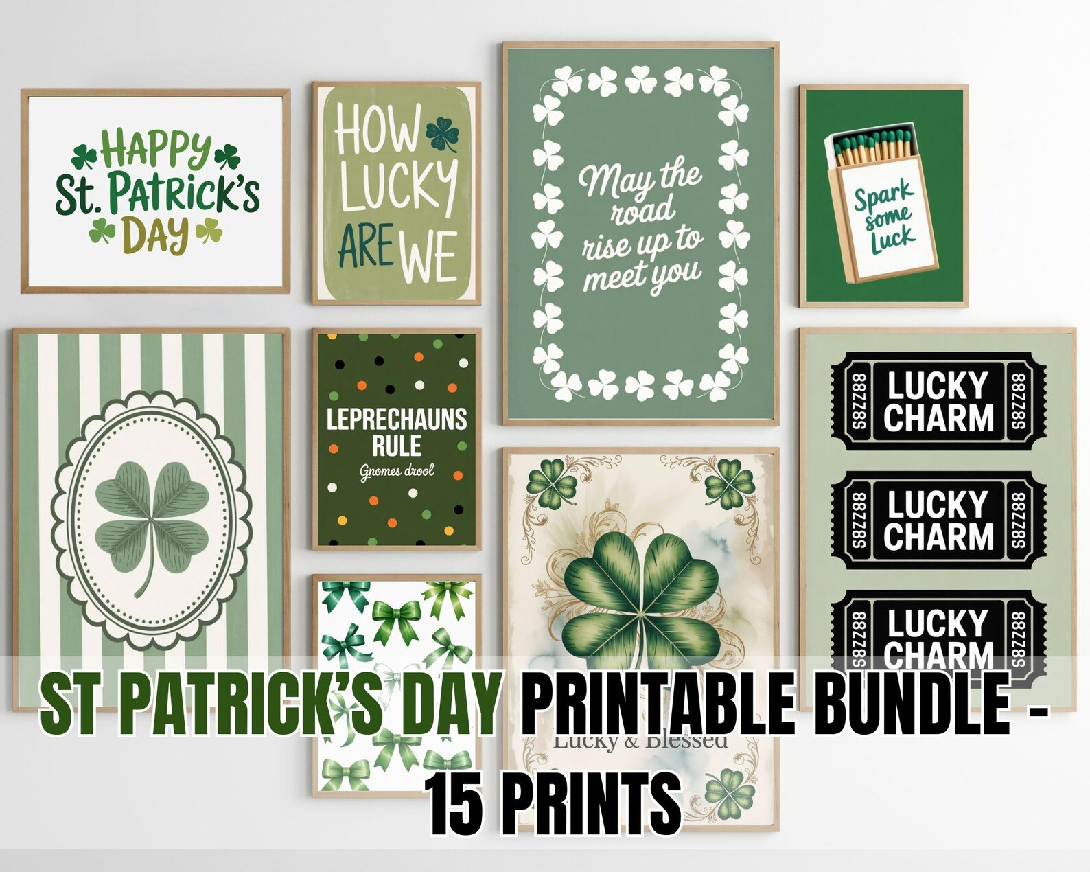 St Patricks Day Gallery Wall Set of 15 - Folk Art Print - Irish Wall ...