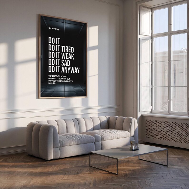 motivational poster
quote prints
minimalist poster
black wall art
gym art
typography poster
gym sign
gym gift
office wall decor
gym poster
downloadable prints
printable wall art
consistency wall art