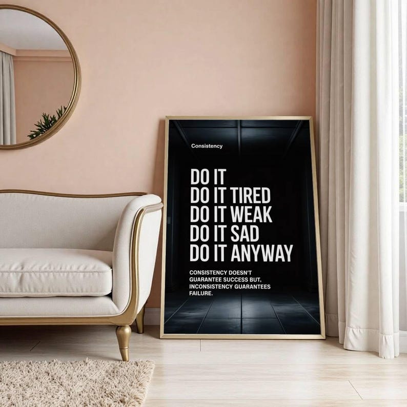 motivational poster
quote prints
minimalist poster
black wall art
gym art
typography poster
gym sign
gym gift
office wall decor
gym poster
downloadable prints
printable wall art
consistency wall art