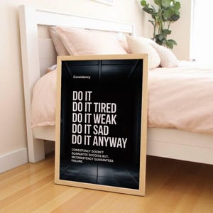 motivational poster
quote prints
minimalist poster
black wall art
gym art
typography poster
gym sign
gym gift
office wall decor
gym poster
downloadable prints
printable wall art
consistency wall art