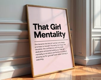 Girl Mentality Typography Poster - Feminine Wall Art - Pink Motivational Poster - Office Wall Art - Dorm Room Decor - Digital Download
