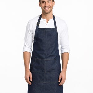 Heavy Duty Denim Bib Apron with Pockets, Unisex Work Apron for Chefs and Baristas