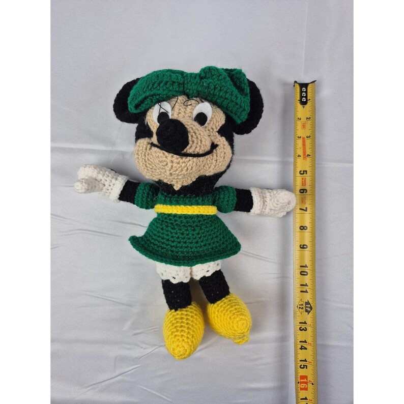 Handmade Crochet Minnie Mouse Plush Doll Green Dress Amigurumi Disney 15 Inch image 5