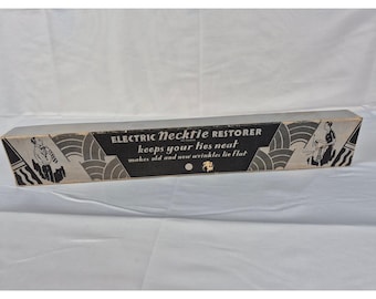 Vintage Electric Necktie Restorer Iron Tool with Original Box Art Deco Style