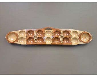 Juego de mesa Mancala de madera para colgar en la pared, tallado a mano, gran decoración rústica de juego pintada.