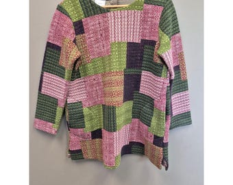 AMANI Patchwork Quilt Inspired Boho Top Womens Lagenlook Artsy Soft