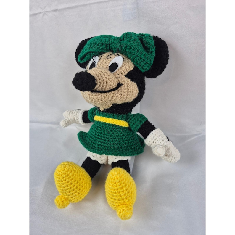 Handmade Crochet Minnie Mouse Plush Doll Green Dress Amigurumi Disney 15 Inch image 1