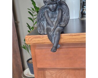 Estatua de ángel querubín negro vintage para estante, estilo gótico, fundida a mano, decoración coreana.