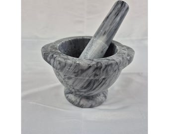 Marble Mortar Pestle Set Stone Spice Herb Grinder Guacamole Garlic Bowl