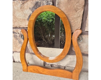 Vintage Oval Wood Vanity Mirror Tilt Adjustable Dresser Farmhouse Decor