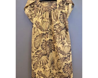 Vintage Royal Creations Hawaii L Marrón Monstera Tropical Muumuu Vestido USA y2k