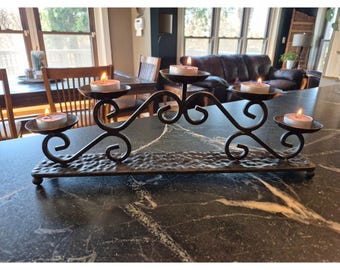 Black Metal Scroll Candle Holder 5 Tealight Rustic Farmhouse Centerpiece Wrought Iron Style Mantel Table Wedding Decor 17 Inch