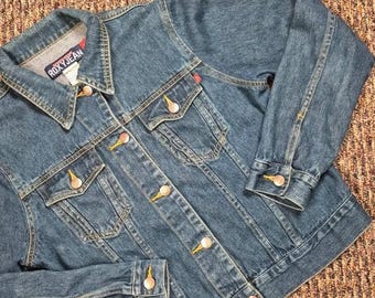 Roxy Jeans L Womens Vintage Denim Jacket 90s Blue Trucker Cotton Y2K