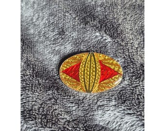 Broche geométrico llamativo de estilo Art Déco vintage en esmalte rojo y tono dorado