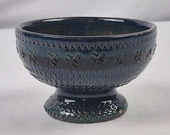 Melrose Italy Vintage Teal Blue Pottery Pedestal Planter Bowl Bitossi Style MCM