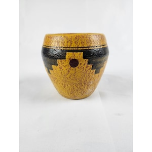 Vintage Signed Southwestern Pottery Vase Native American Style Art Decor Yellow