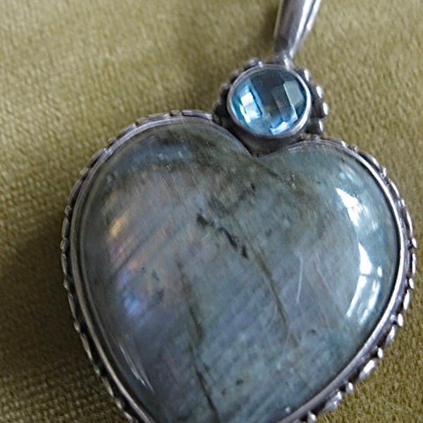 Sajen Offerings Labradorite Blue Topaz Heart Pendant