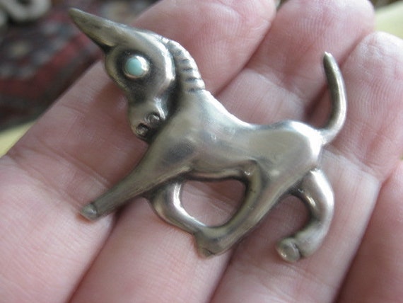 Mexico Sterling Turquise Donkey Brooch Pin - image 1