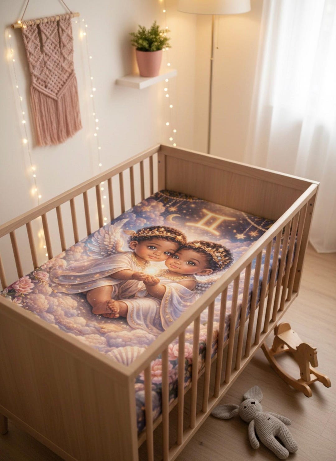 Gemini Twin Angel Illustration Baby Fitted Crib Sheet | Zodiac Nursery ...