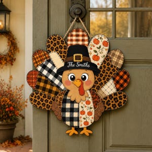 Personlig tack-kalkon-välkomstskylt - Glad Thanksgiving-hemskylt i trä - Pumpa-höstdekoration Thanksgiving-dörrhängare Höstdekoration