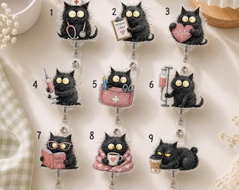 Porta badge per infermieri con simpatico gatto nero, porta badge con simpatico gatto, regalo per infermieri di terapia intensiva, porta badge retrattile per infermieri registrati, regalo per il settore sanitario