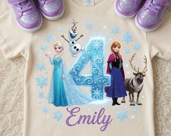 Ice Princess Birthday Shirt, Snow Sister Custom Age Name Tee, Magic Snowman Kids T-shirt, Winter Wonderland Girl Shirt, Snow Queen Age Shirt