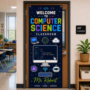Personalized Computer Science Classroom Door Decor Custom Teacher Name Door Sign