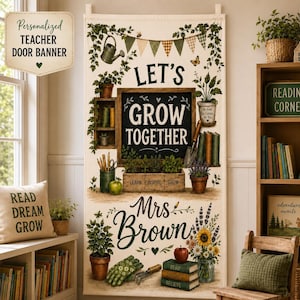 Personalisiertes Türbanner fürs Klassenzimmer, Willkommensschild für Lehrer mit Gartenmotiv, Botanische Klassenzimmerdekoration, Individuelles Geschenk für Lehrer