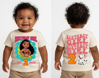 Chemise personnalisée anniversaire fille Moana, chemise princesse enfant en bas âge, terre chemise d'anniversaire enfants Moana, t-shirt voyage anniversaire famille 2025
