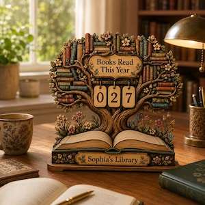 Personalized Books Read This Year Wooden Book Tracker, Reading Log Display, Books Read Counter, Library Decor