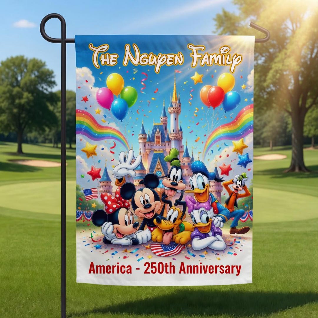 Personalized Disney Family Garden Flag, Mickey & Friends Yard Decor ...